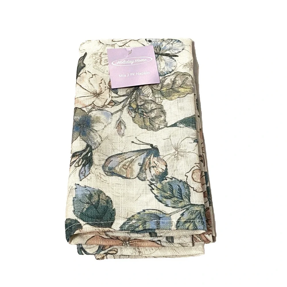 holiday home 2 pack cloth reusable napkins spring butterflies floral flowers